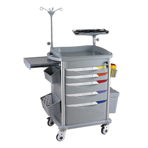 ABS Hospital Emergency Cart Emergency Trolley for Hospital Hospital Furniture 4 Silent Medical Castors 5 Drawers Easy Clean ISO
